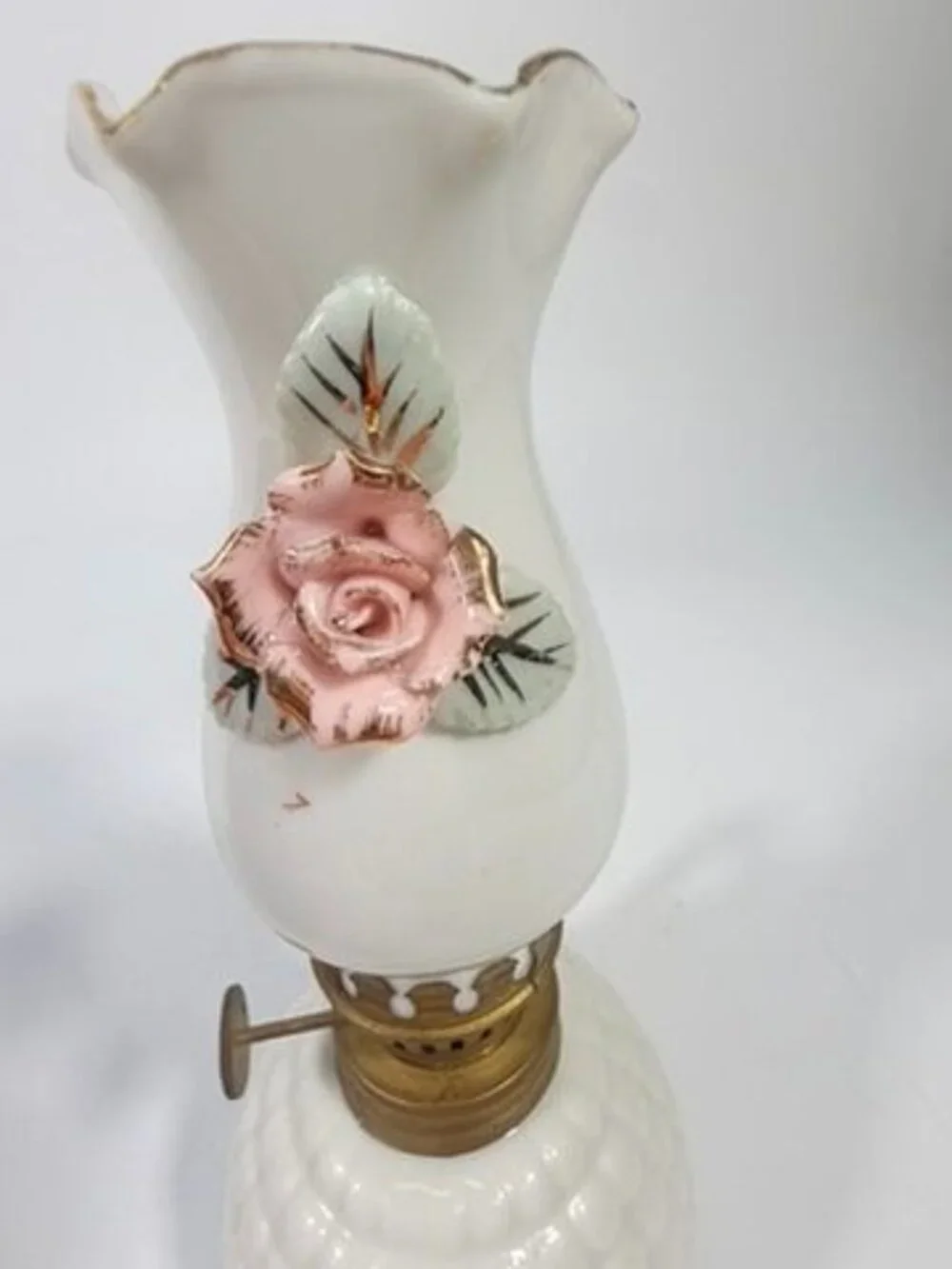Mini Finger Oil Lamp Porcelain Ceramic Raised Rose Shade Chimney Vintage Home De - Picture 10 of 16